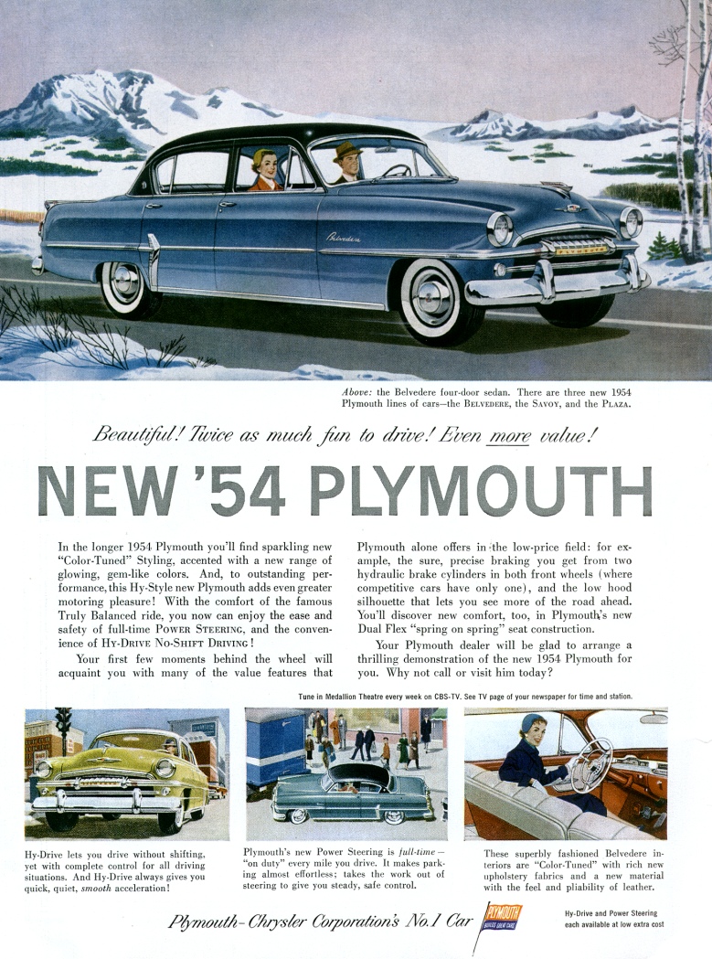 Vintage 1954 Plymouth Belvedere Print Ad